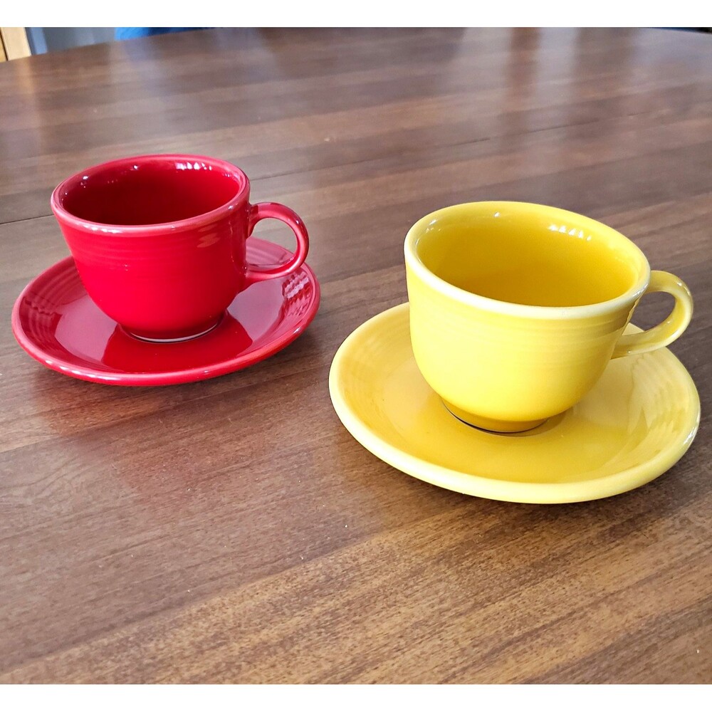 Vintage Fiesta Red and Yellow Cup & Saucer Sets Homer Laughlin USA